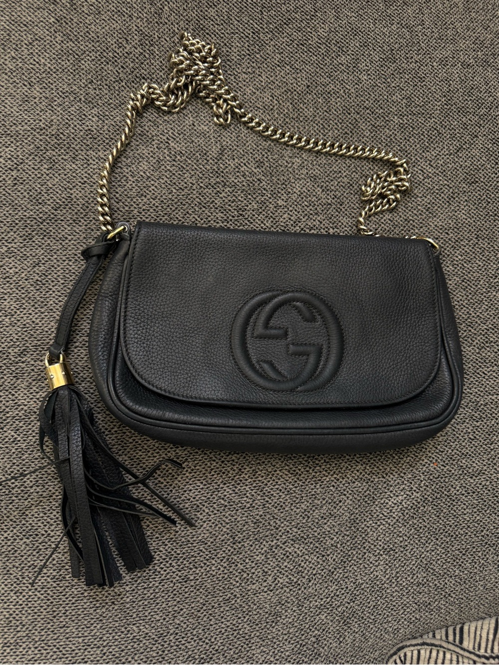 Gucci Black Leather Soho Disco Shoulder Bag with Tassel
